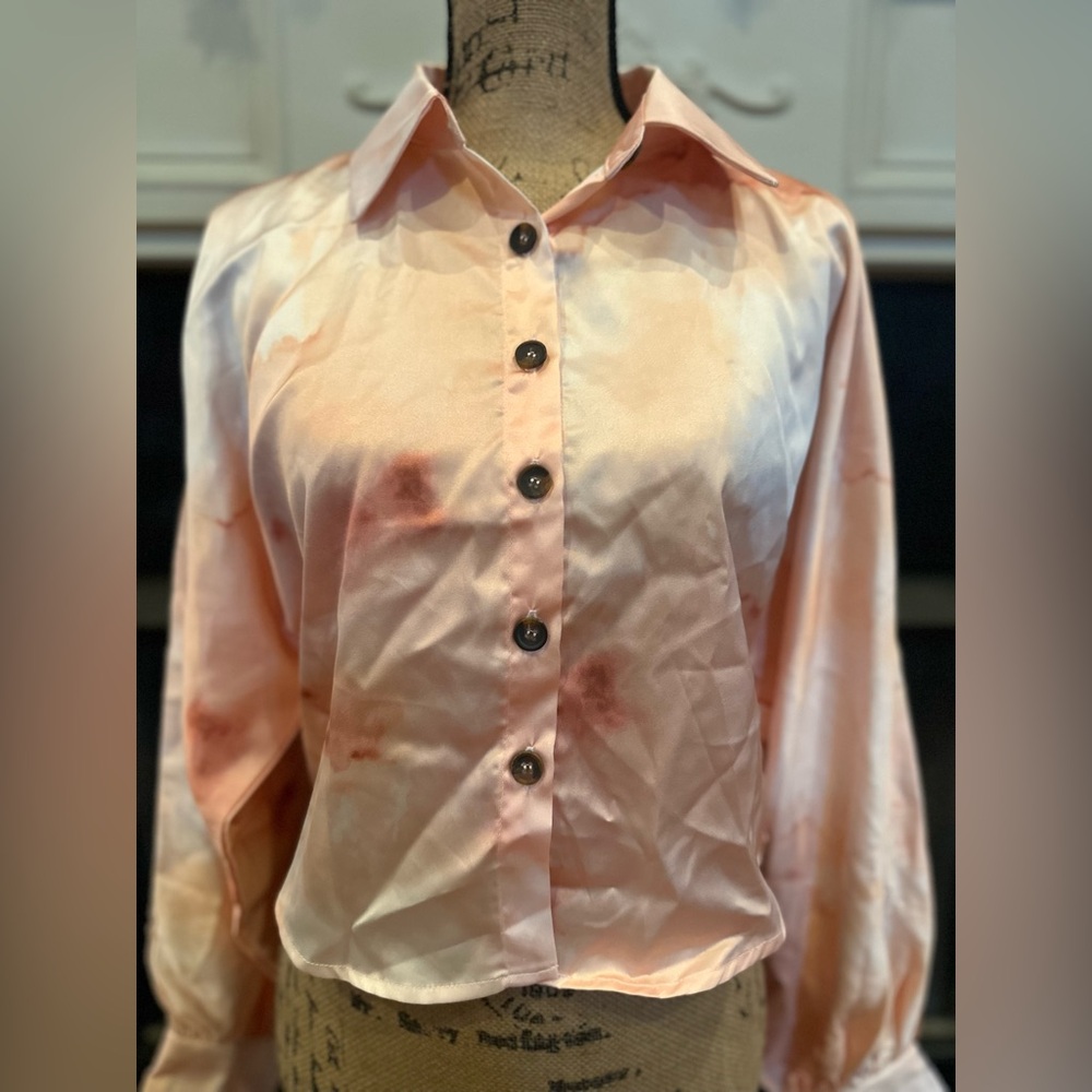 NWT Ghospell Cream and Orange Tie-Dye Button Down Shirt - Picture 3 of 10